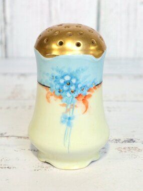 Vintage Porcelain Shaker Bottle Blue Flowers & Gold Gilding | Limoges Bavarian
